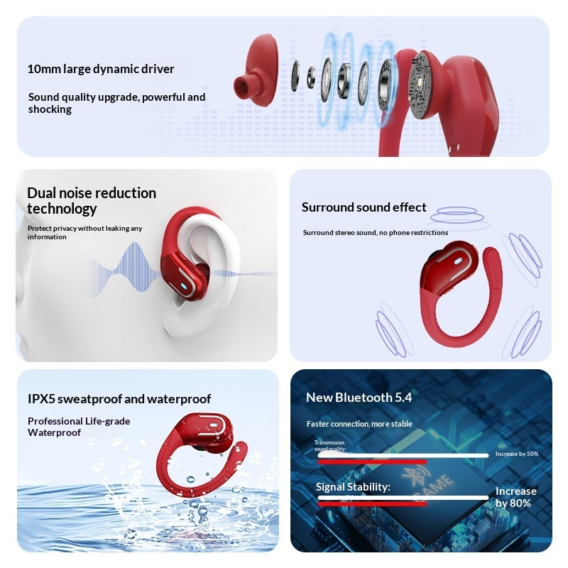 New Tech Noise-Canceling Wireless Ear-Hook Gaming Headset